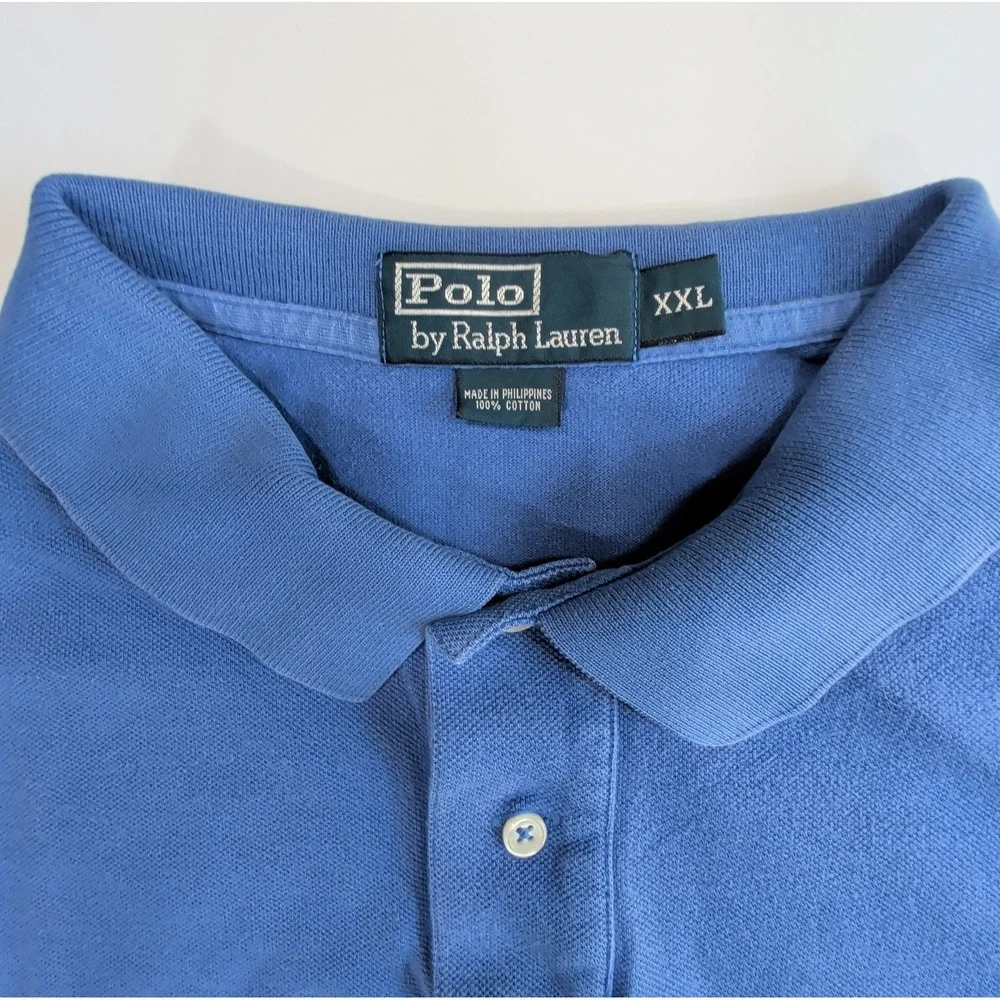 Vintage Ralph Lauren Polo Shirt Mens XXL Blue Orange Pony Logo Preppy Campus 2XL